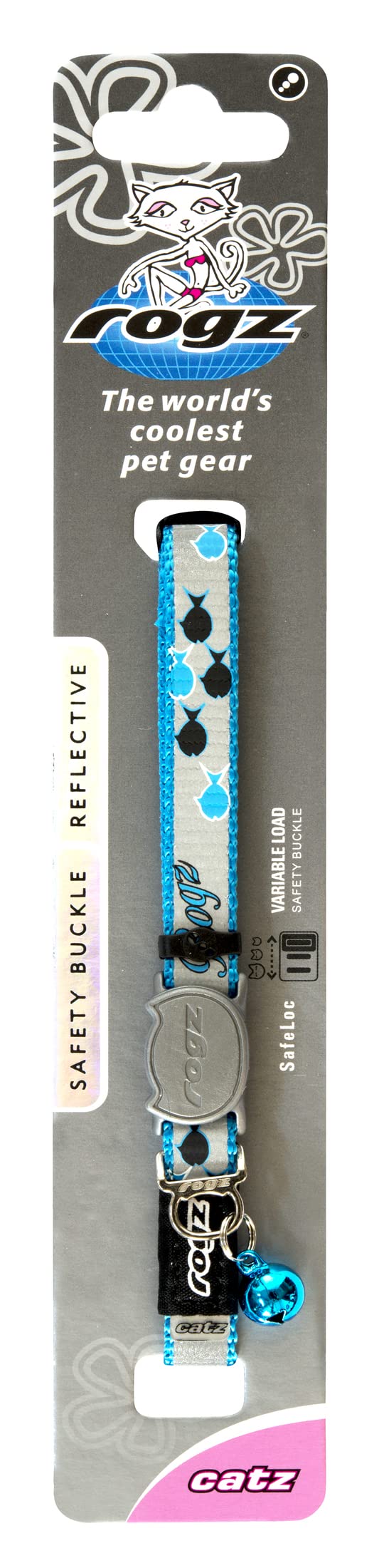 ♪　首輪 セーフティバックル 反射ストラップ　ブルー Amazon | ROGZ 猫 首輪 REFLECT CAT 反射素材 セーフティバックル 鈴